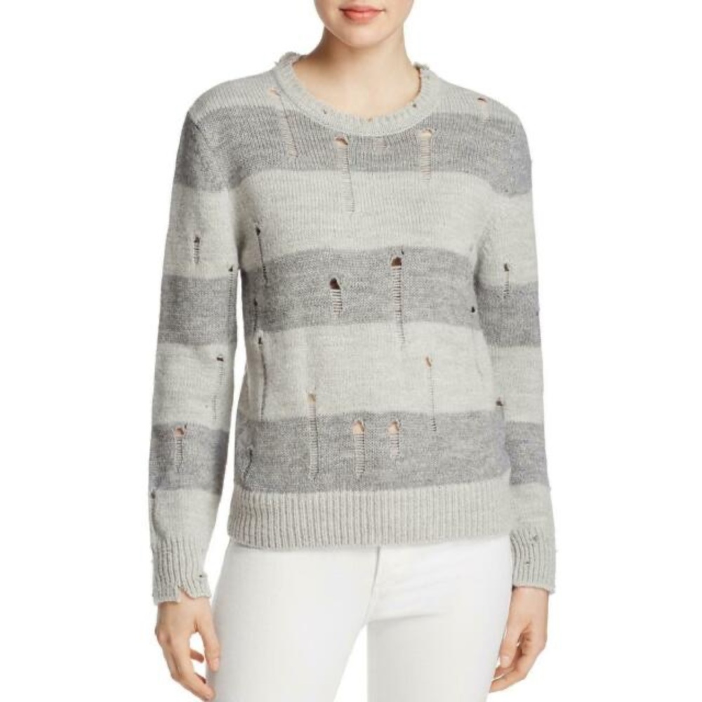 IRO Stys Distressed Wool Striped Sweater Gray
